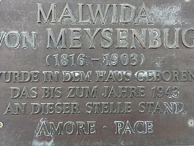 Gedenktafel Malwida von Meysenbug in Kassel, Foto: AddF Kassel, Rechte vorbehalten.