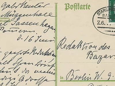Postkarte von Gabriele Reuter an die Redaktion des „Bazar“, 16.06.1931, AddF Kassel Signatur AddF-SP084-01-1. #FrauenDerBoheme
