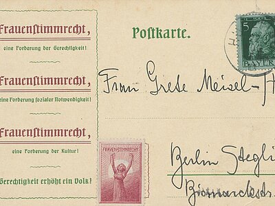 AddF, Kassel, Sign.: SP-47 ; 3: Postkarte von Anita Augspurg an Grete Meisel-Hess, 22.08.1918. Gemeinfrei.